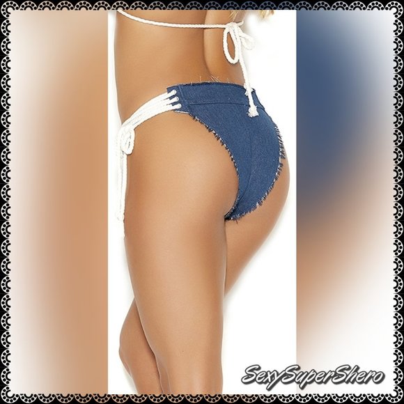 🆕👖Sexy Denim Micro Mini Shorts with Lace-up Side - Picture 7 of 8